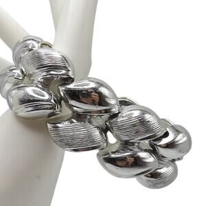 Vintage Distressed Chunky Silver Tone Bracelet, Hollow Wide Links, 7 1/4 Inch